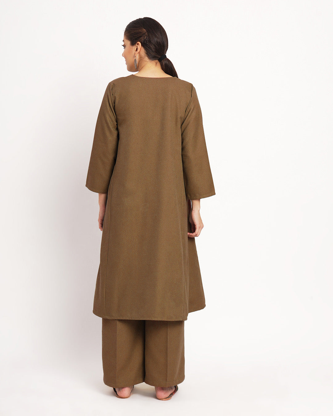 Peanut Brown Vintage Allure Woolen Phiran Co-ord Set
