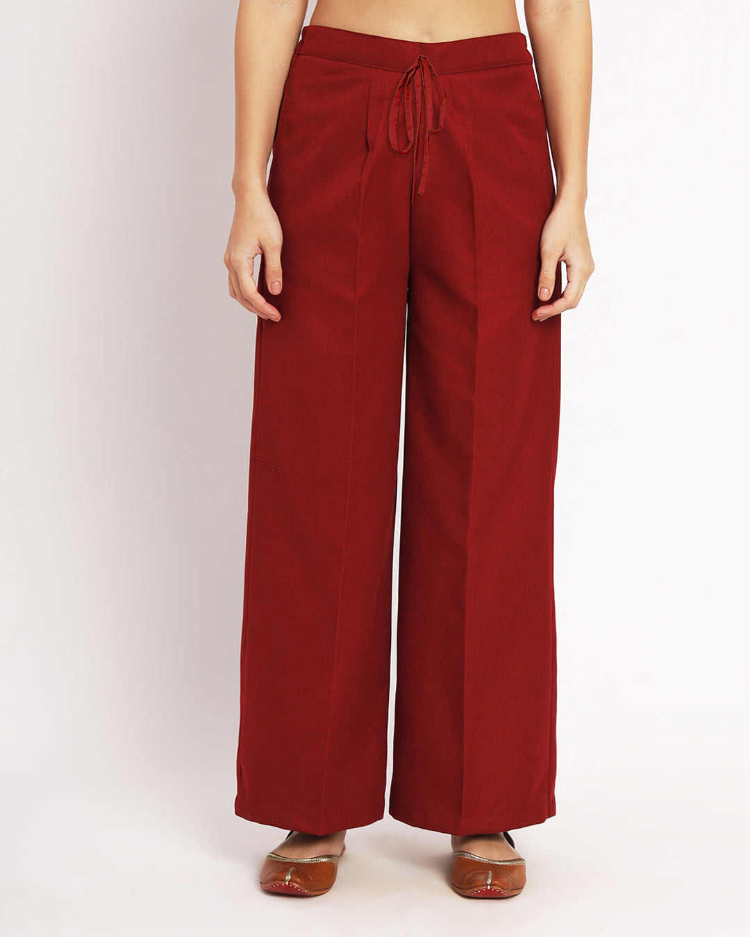 Russet Red Woolen Wide Pants