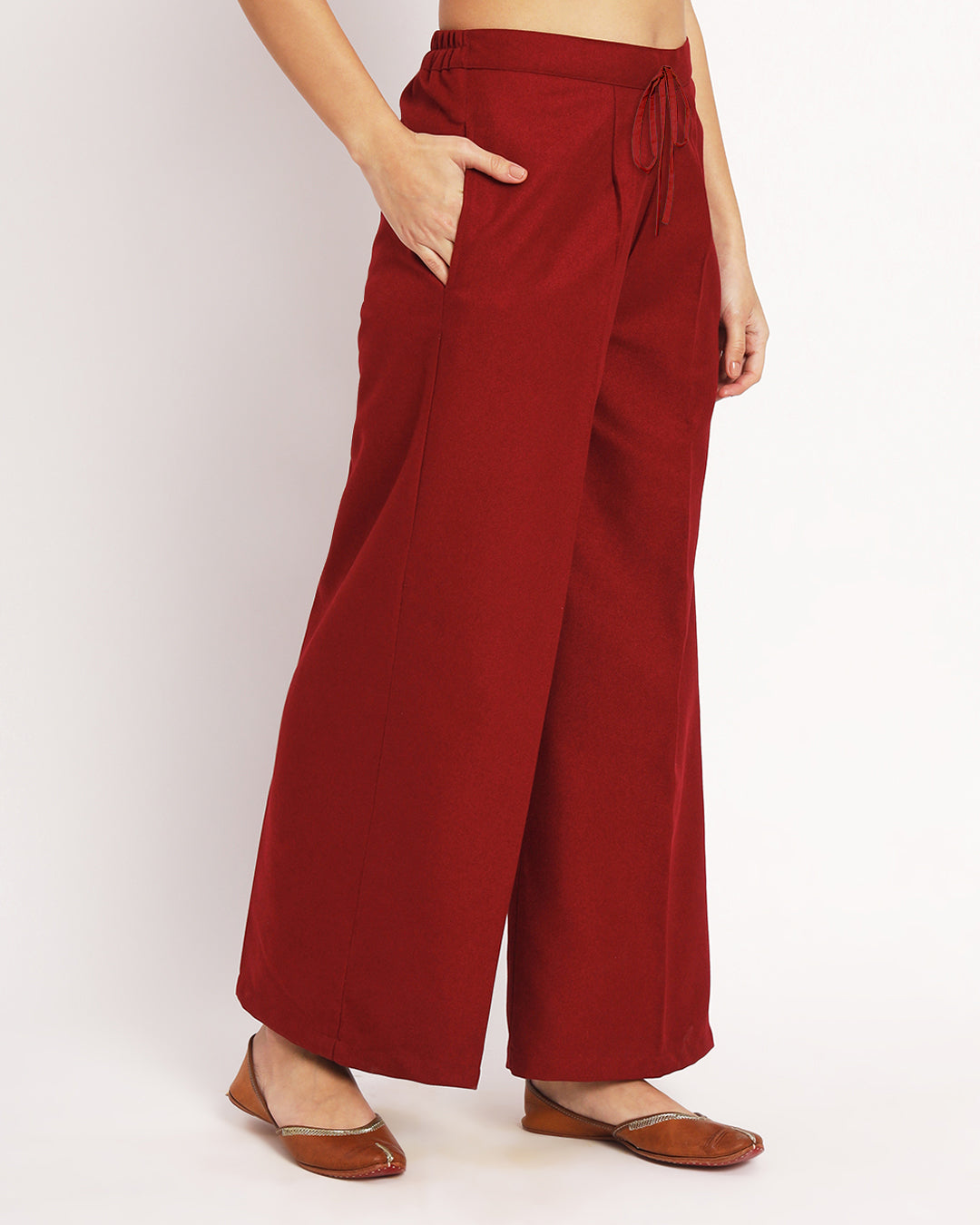 Russet Red Woolen Wide Pants