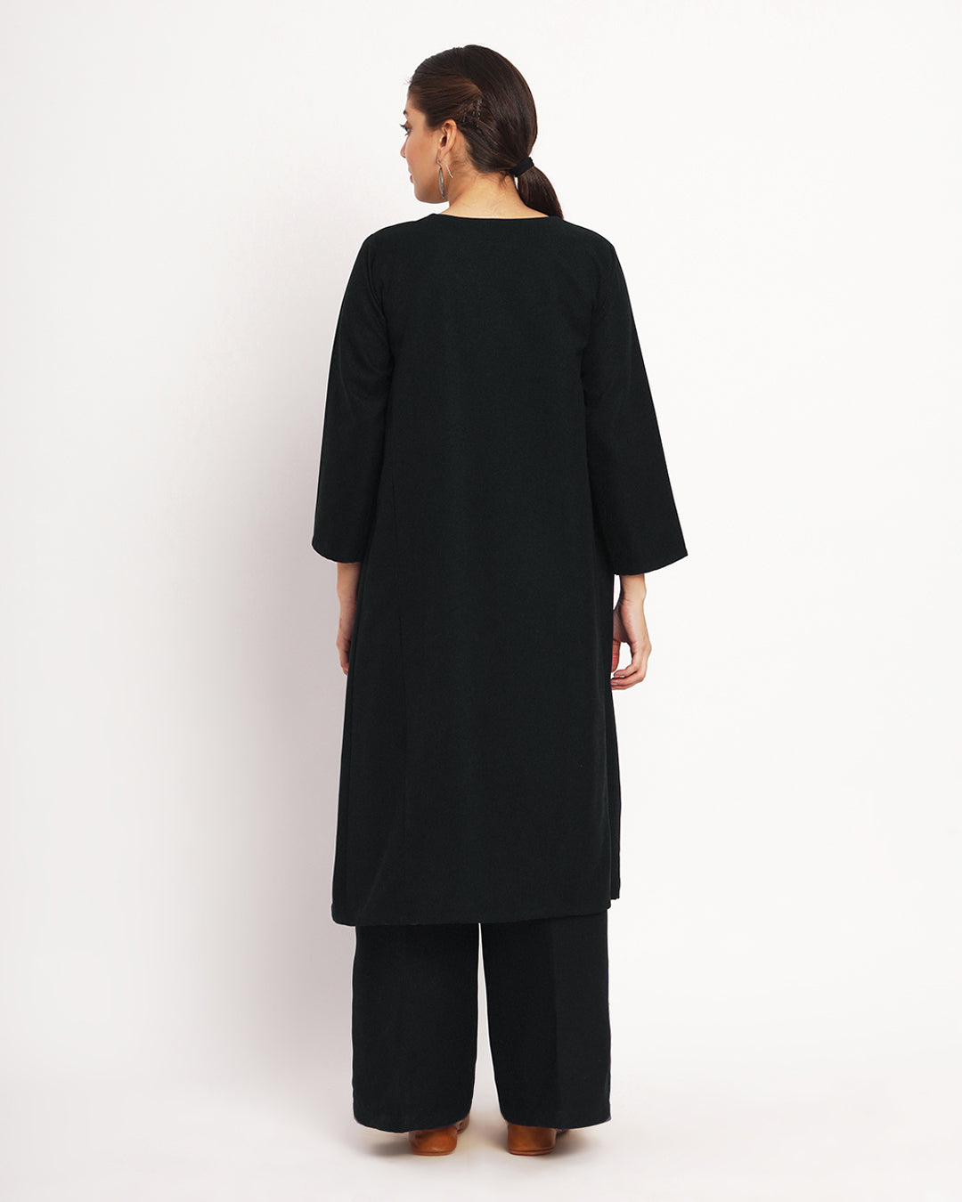 Black Vintage Allure Woolen Phiran Co-ord Set