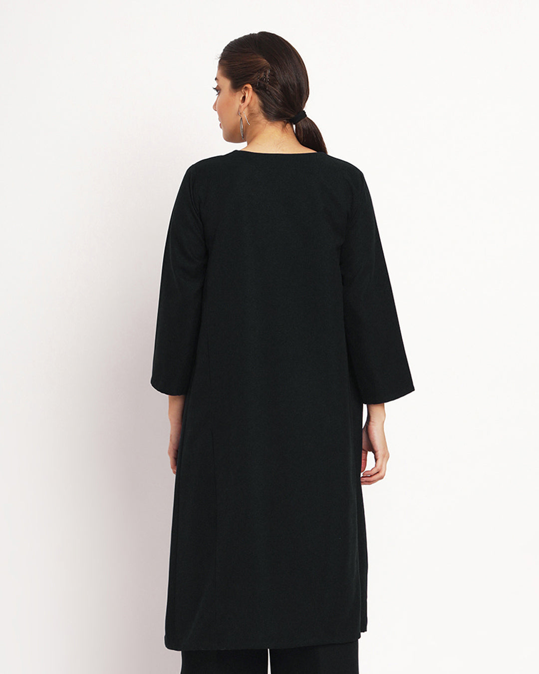 Black Vintage Allure Woolen Phiran Kurta (Without Bottoms)