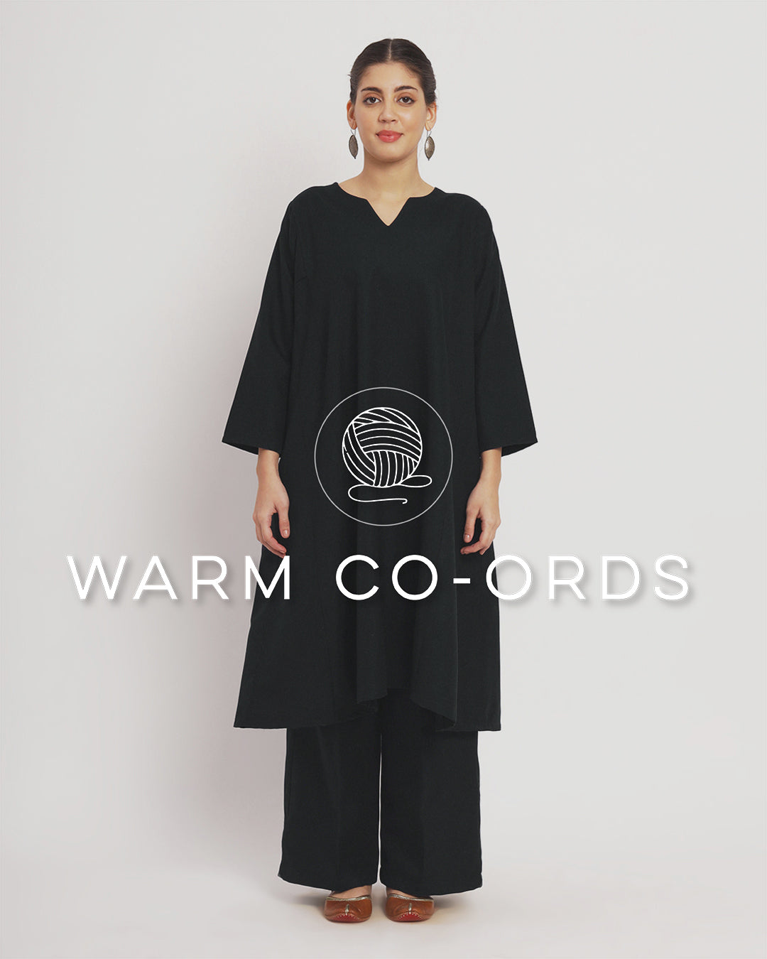 Black Vintage Allure Woolen Phiran Co-ord Set