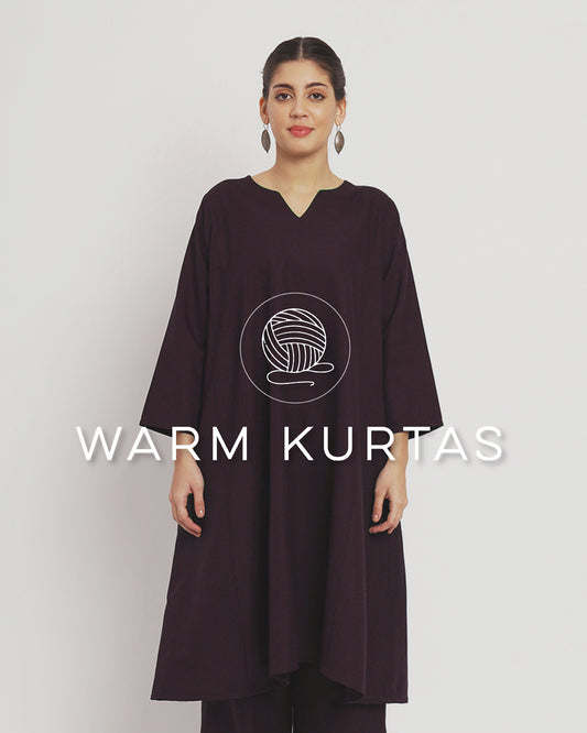 Plum Passion Vintage Allure Woolen Phiran Kurta (Without Bottoms)