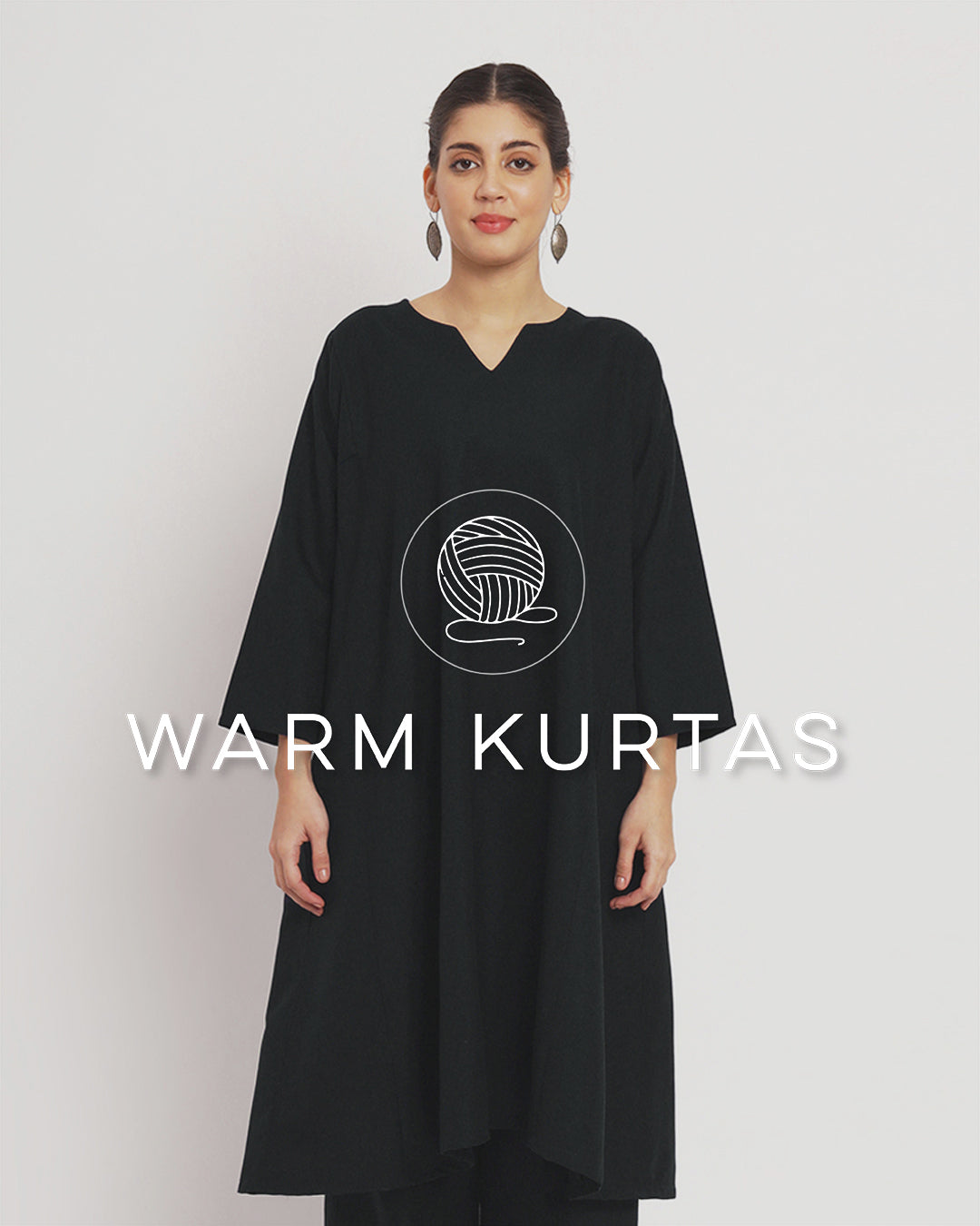 Black Vintage Allure Woolen Phiran Kurta (Without Bottoms)