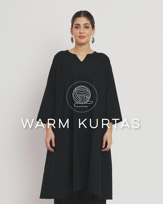 Black Vintage Allure Woolen Phiran Kurta (Without Bottoms)