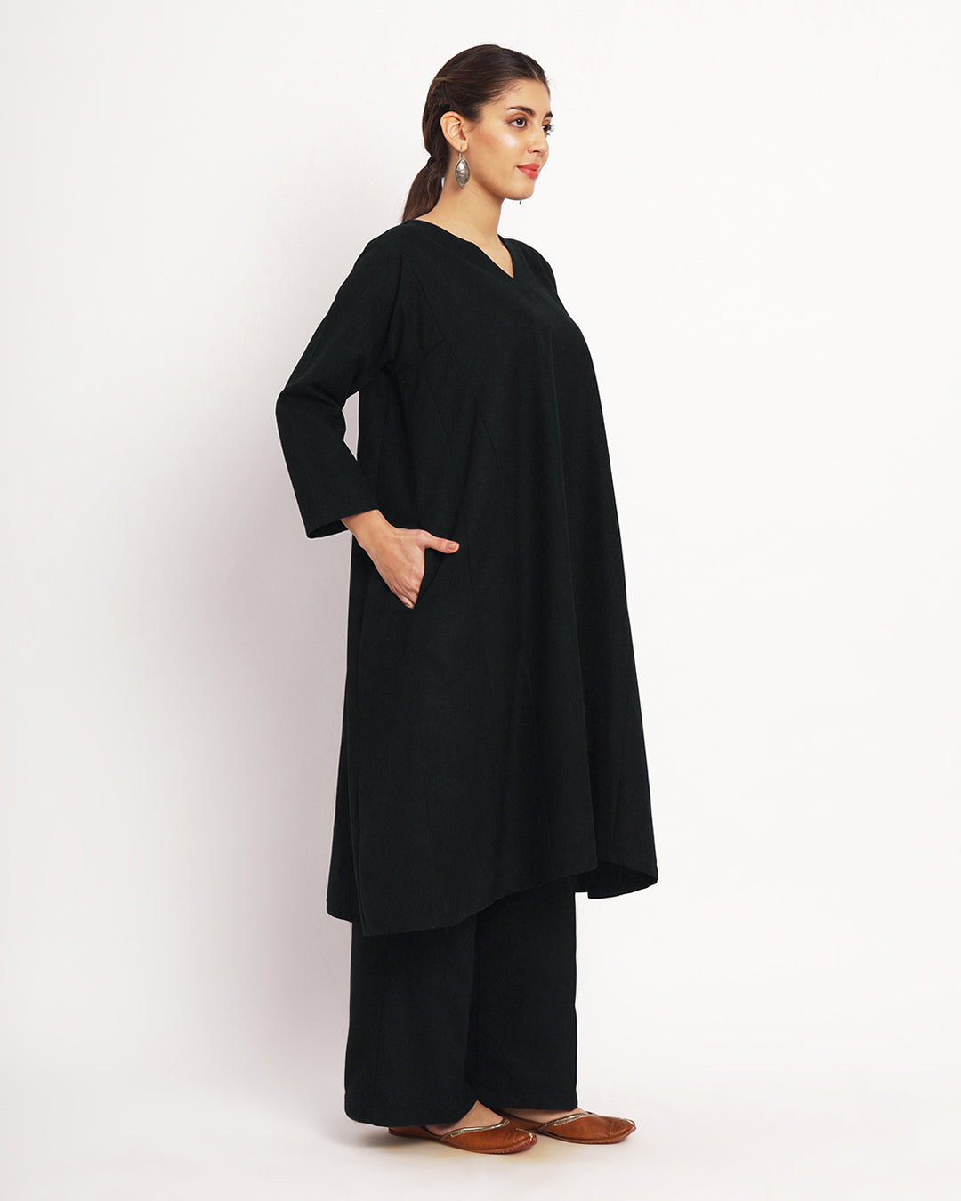 Black Vintage Allure Woolen Phiran Co-ord Set