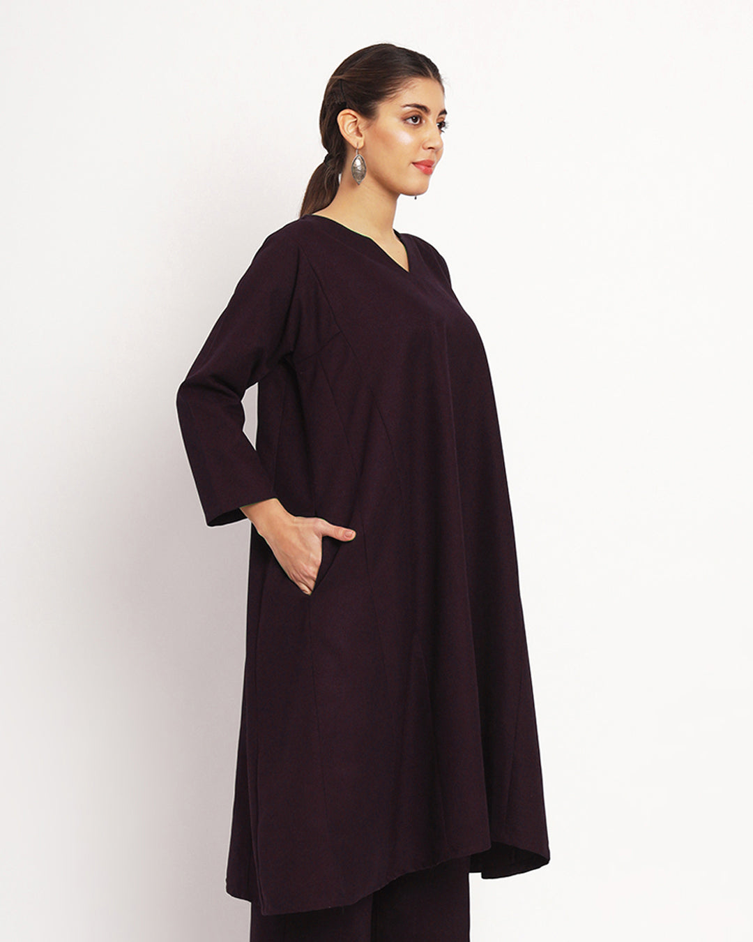 Plum Passion Vintage Allure Woolen Phiran Kurta (Without Bottoms)