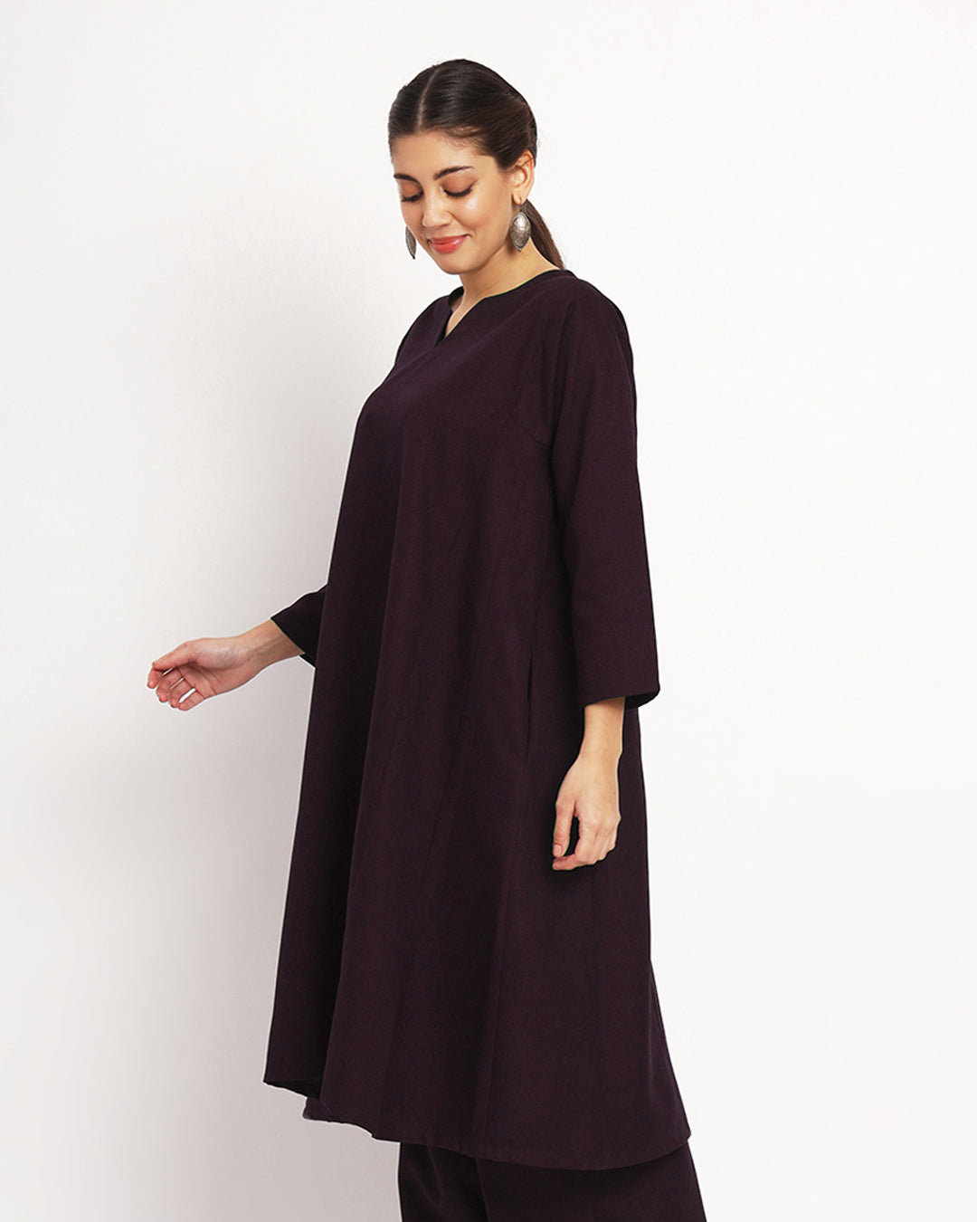 Plum Passion Vintage Allure Woolen Phiran Kurta (Without Bottoms)