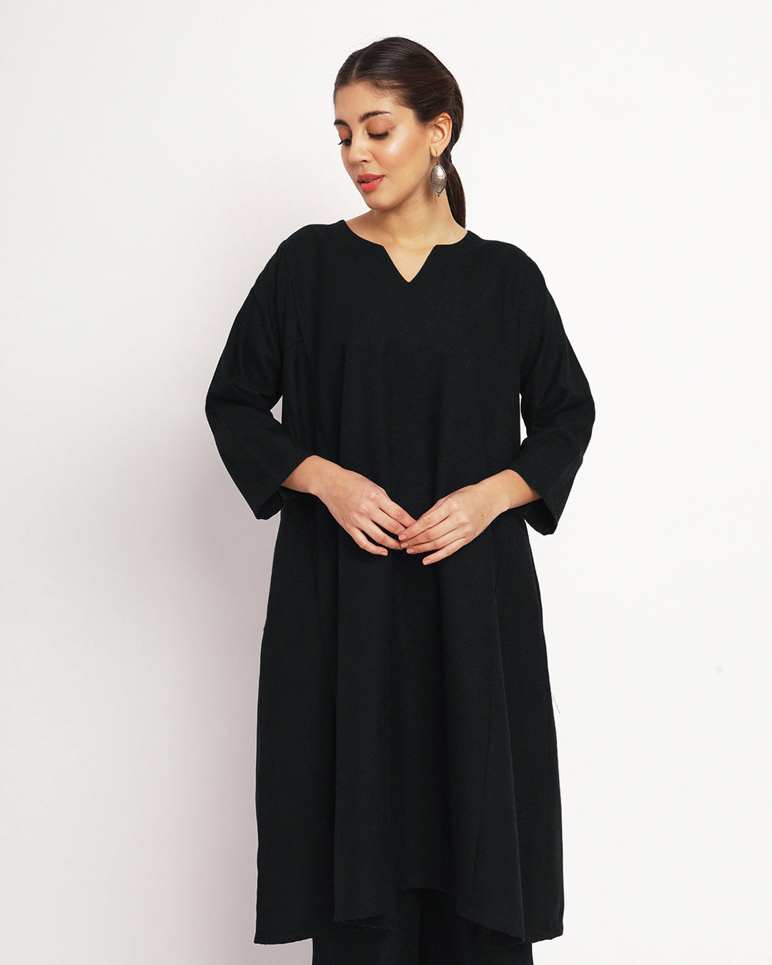 Black Vintage Allure Woolen Phiran Co-ord Set