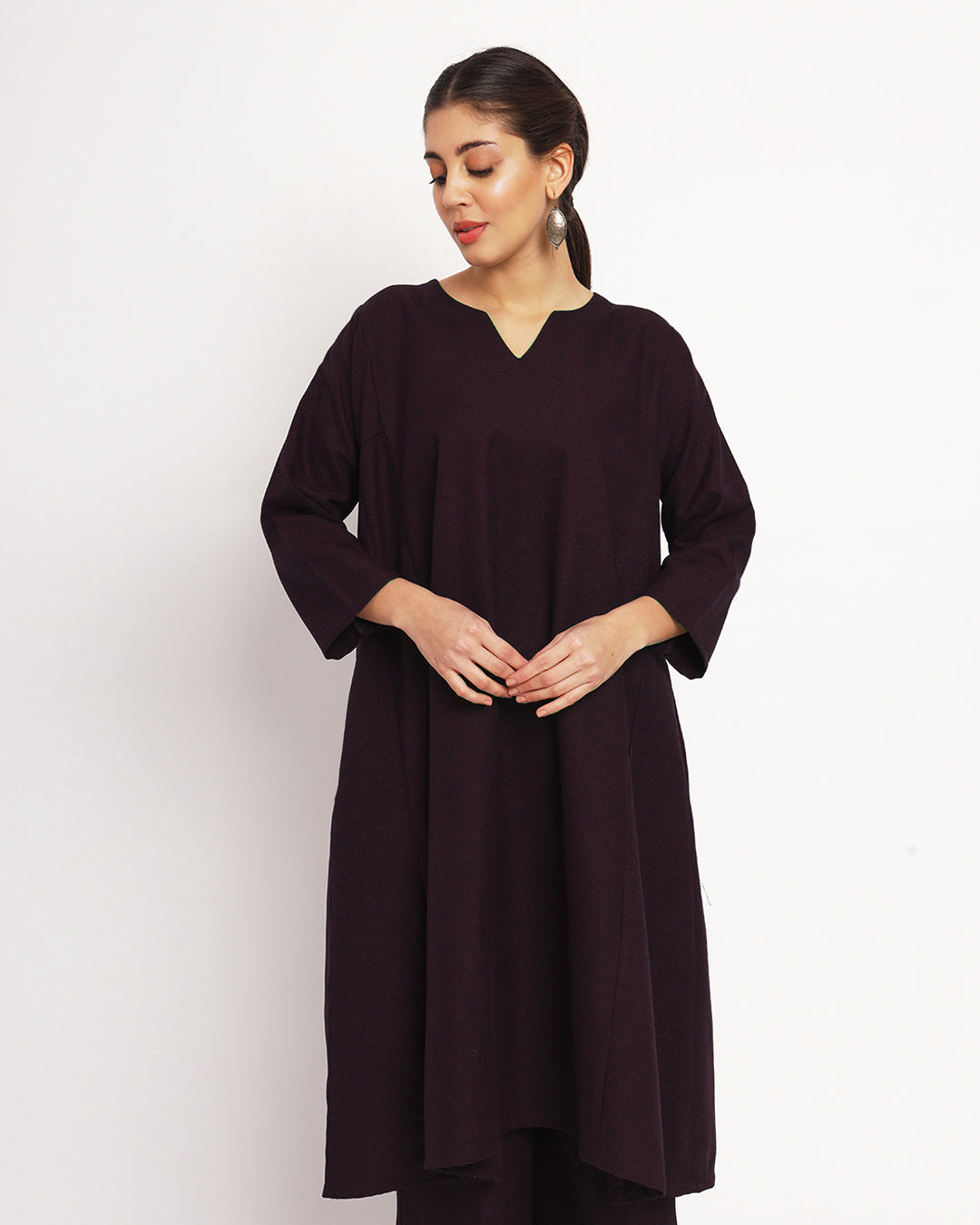 Plum Passion Vintage Allure Woolen Phiran Kurta (Without Bottoms)