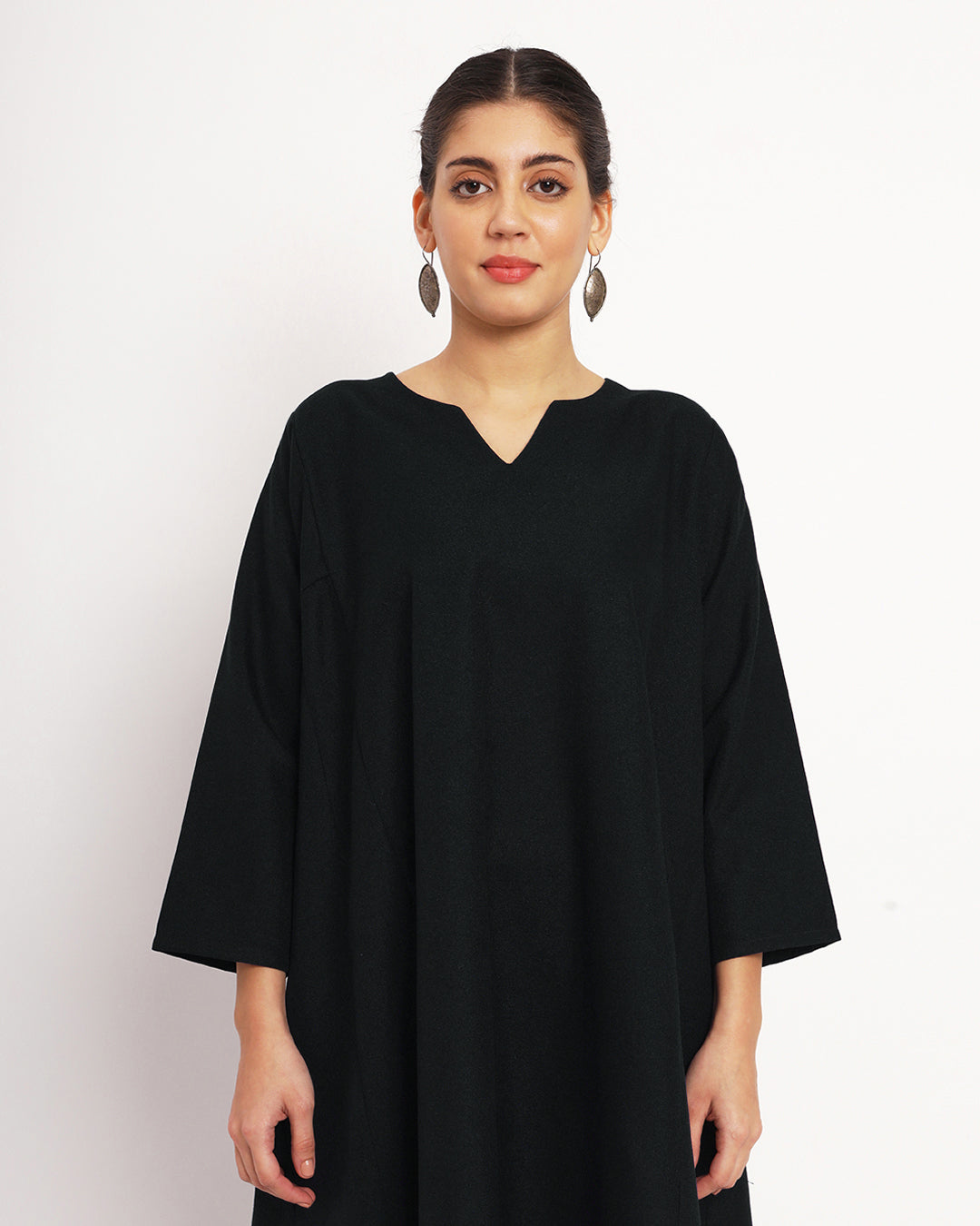 Black Vintage Allure Woolen Phiran Kurta (Without Bottoms)