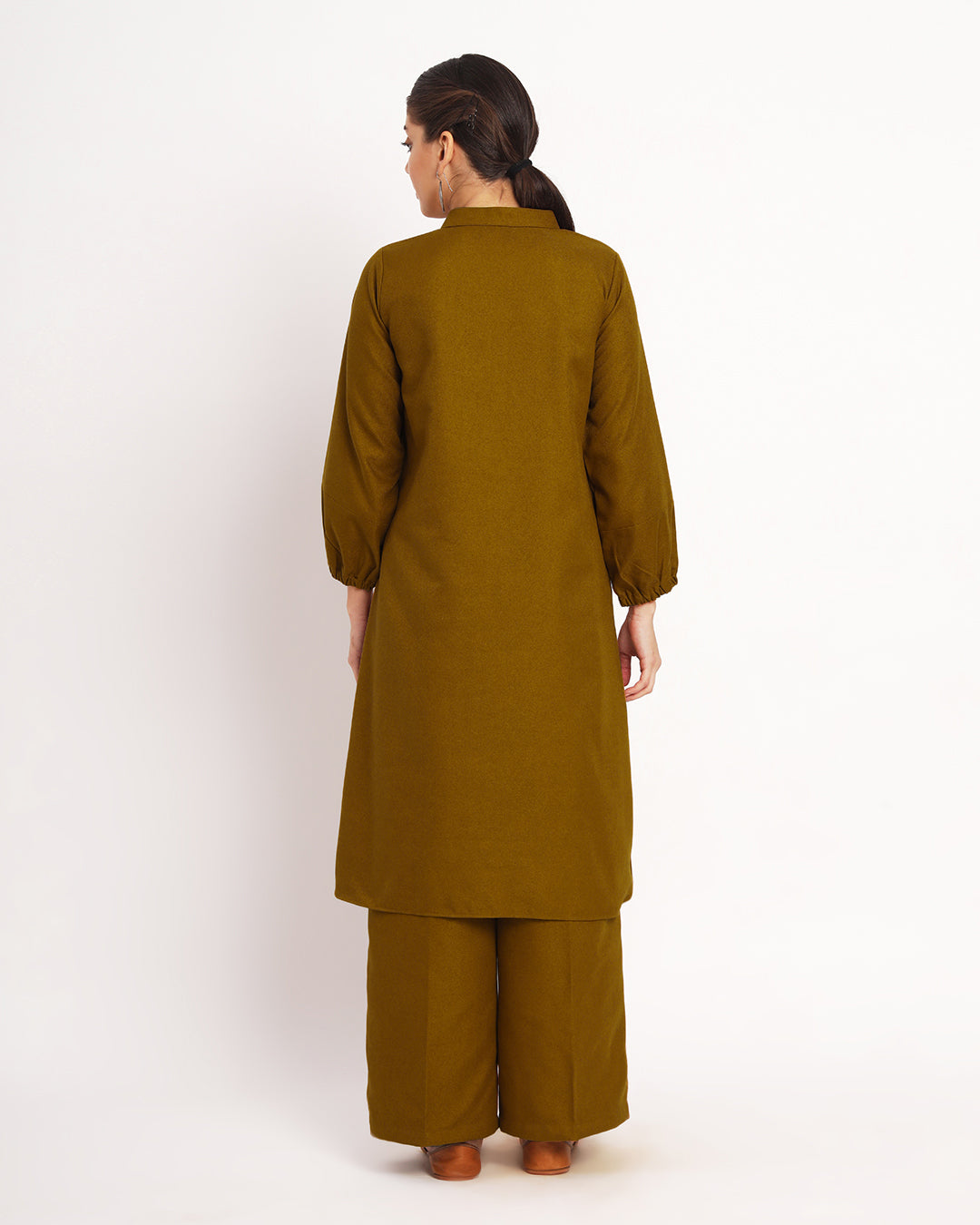 Mustard Modish Elegance Notch Neck Woolen Co-ord Set