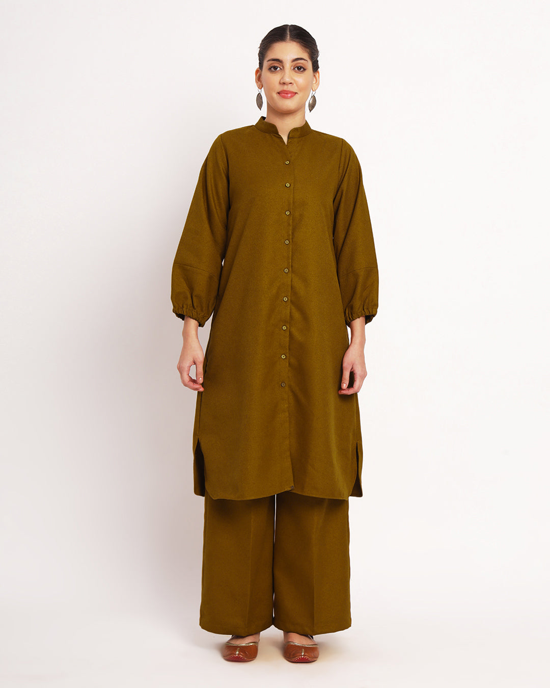 Mustard Modish Elegance Notch Neck Woolen Co-ord Set
