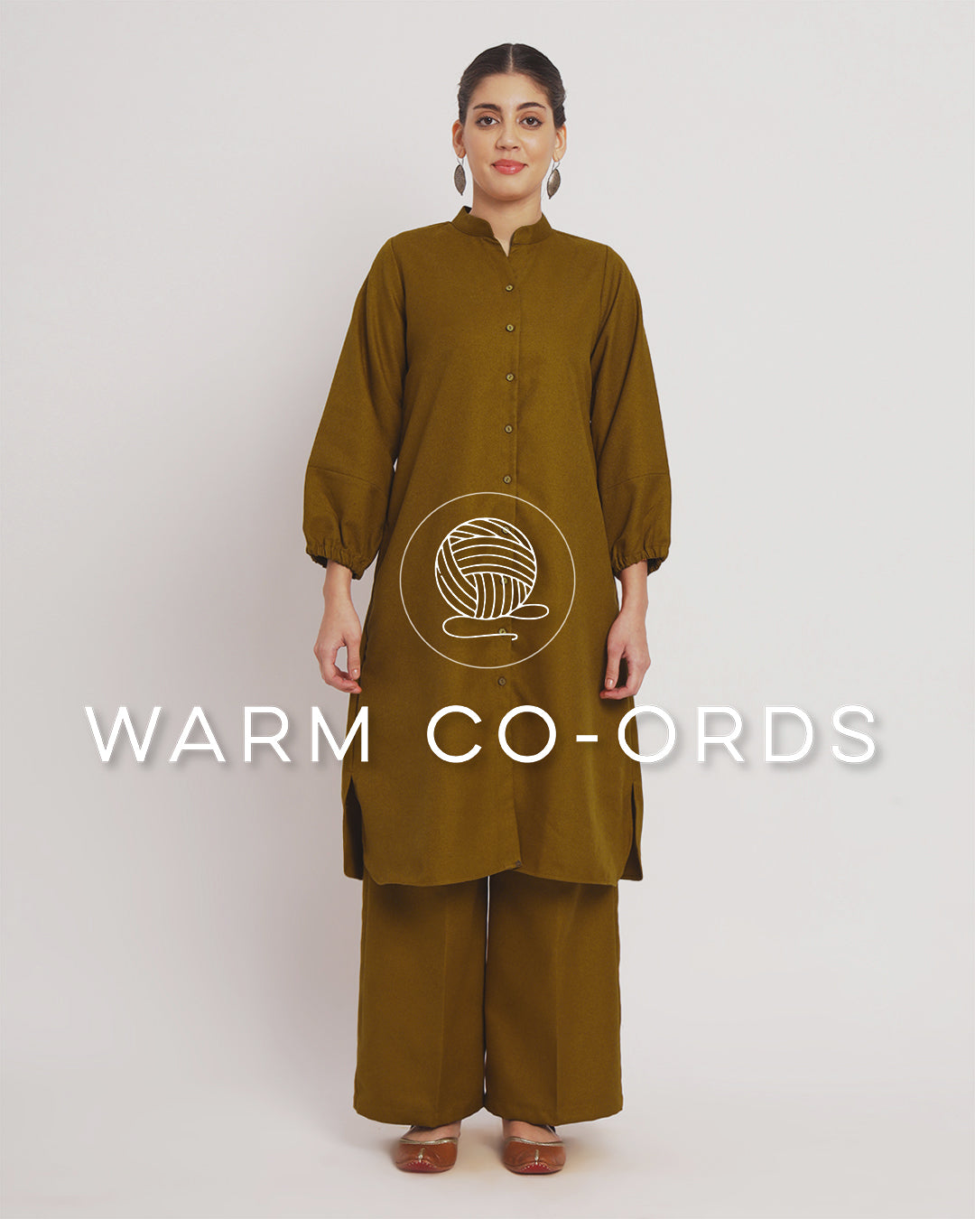 Mustard Modish Elegance Notch Neck Woolen Co-ord Set