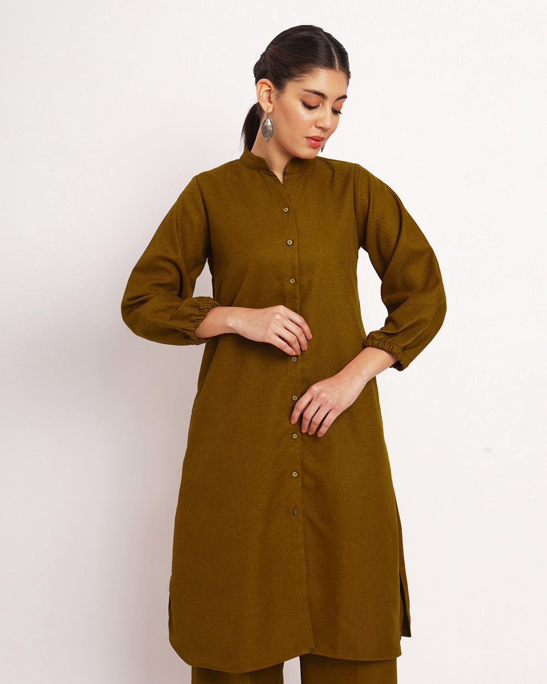 Mustard Modish Elegance Notch Neck Woolen Co-ord Set