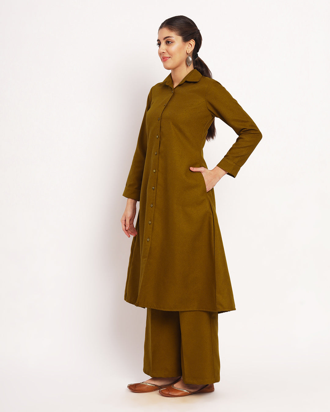 Mustard Artful A-Line Woolen Co-ord Set