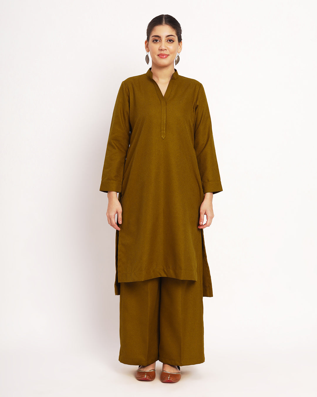 Mustard High-Low Woolen Co-ord Set