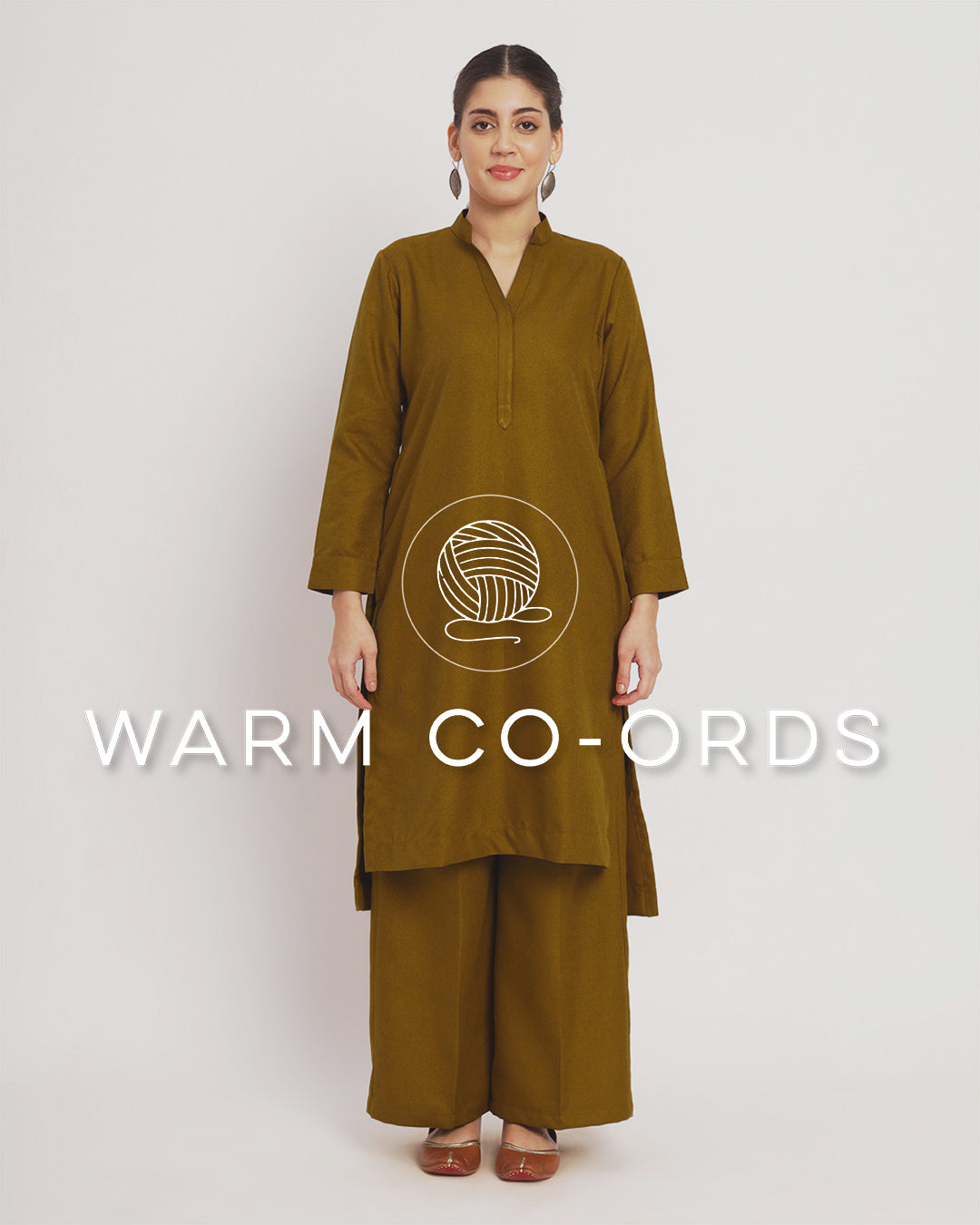 Mustard High-Low Woolen Co-ord Set