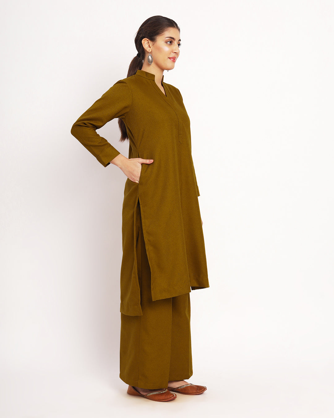 Mustard High-Low Woolen Co-ord Set