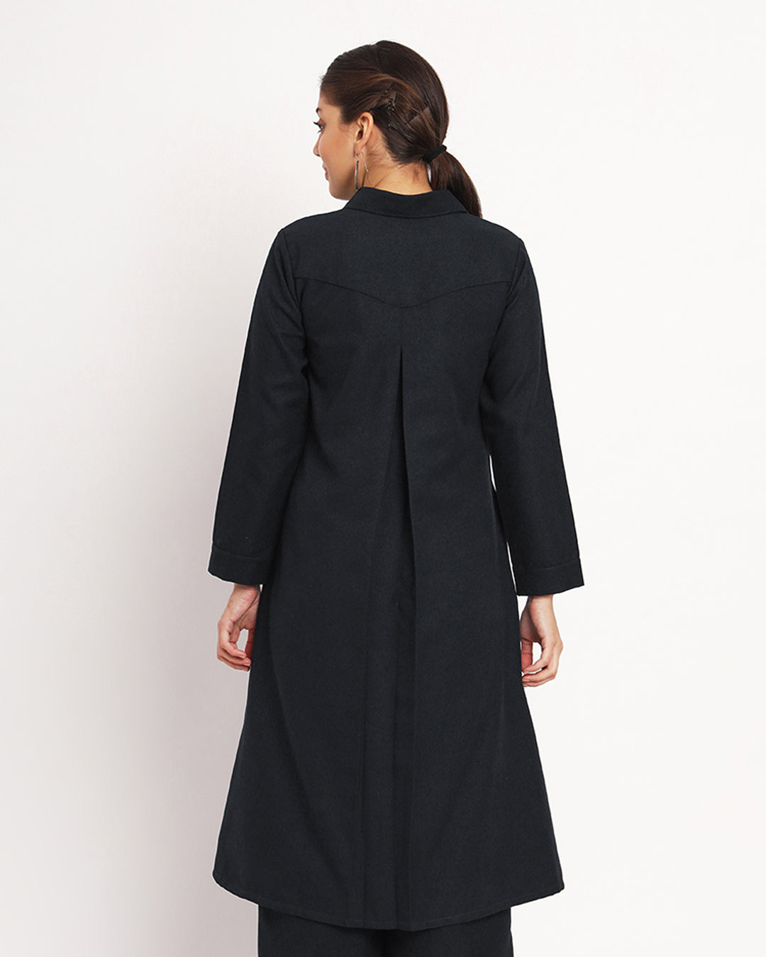 Black Artfull A-Line Woolen Kurta (Without Bottoms)