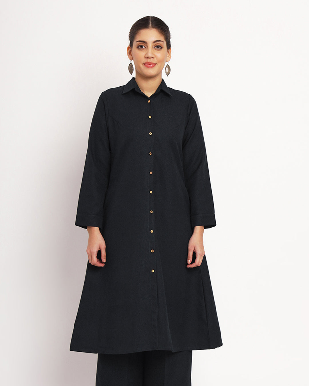 Black Artfull A-Line Woolen Kurta (Without Bottoms)