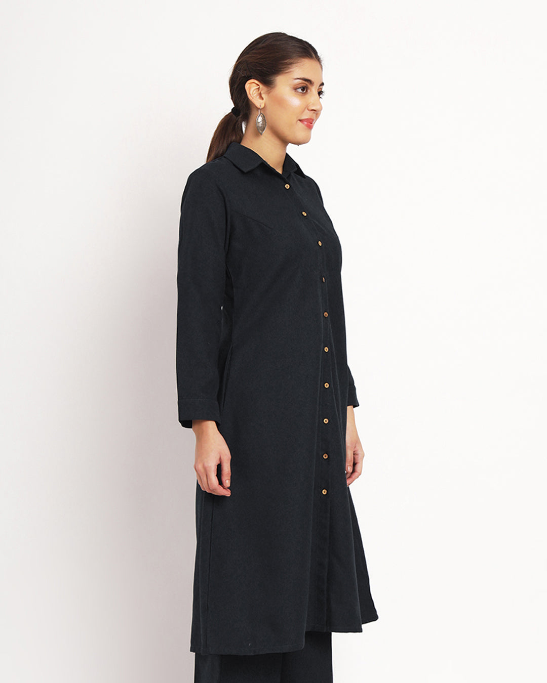 Black Artfull A-Line Woolen Kurta (Without Bottoms)