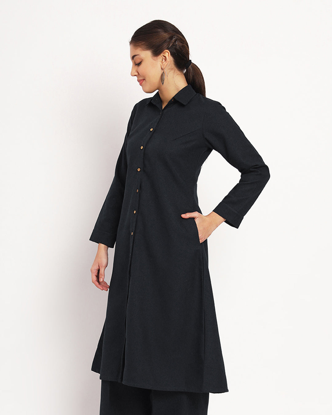 Black Artfull A-Line Woolen Kurta (Without Bottoms)