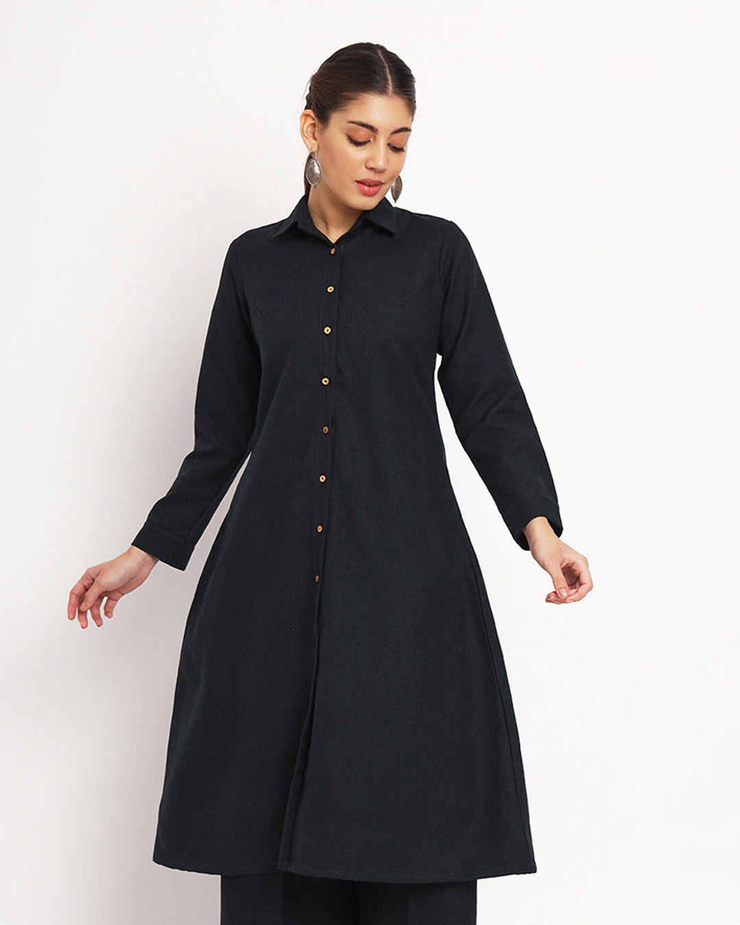 Black Artfull A-Line Woolen Kurta (Without Bottoms)