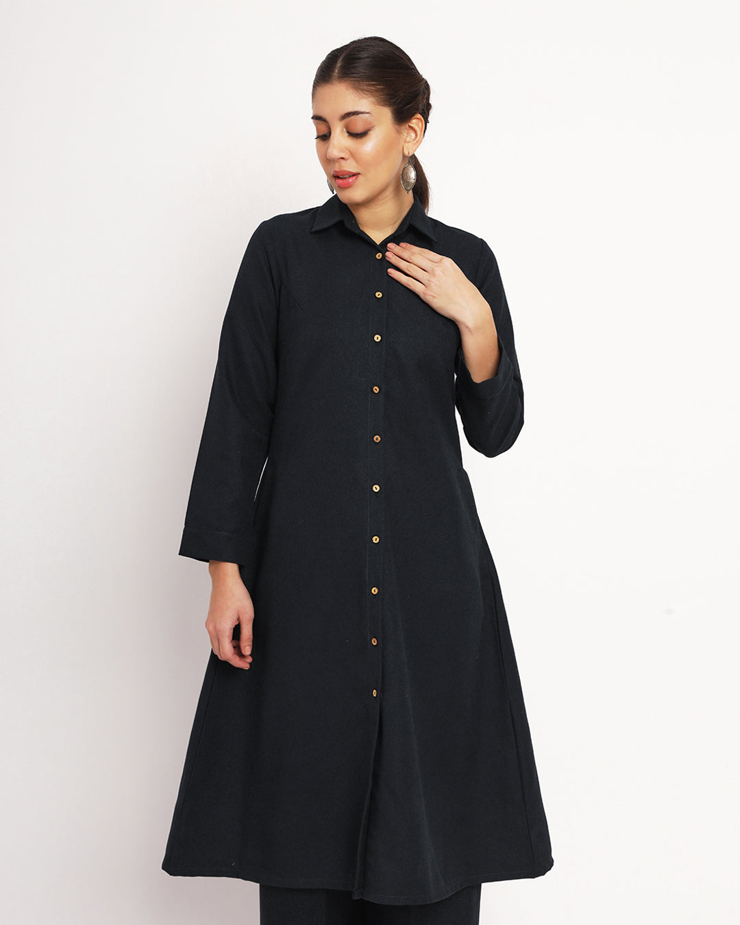 Black Artfull A-Line Woolen Kurta (Without Bottoms)