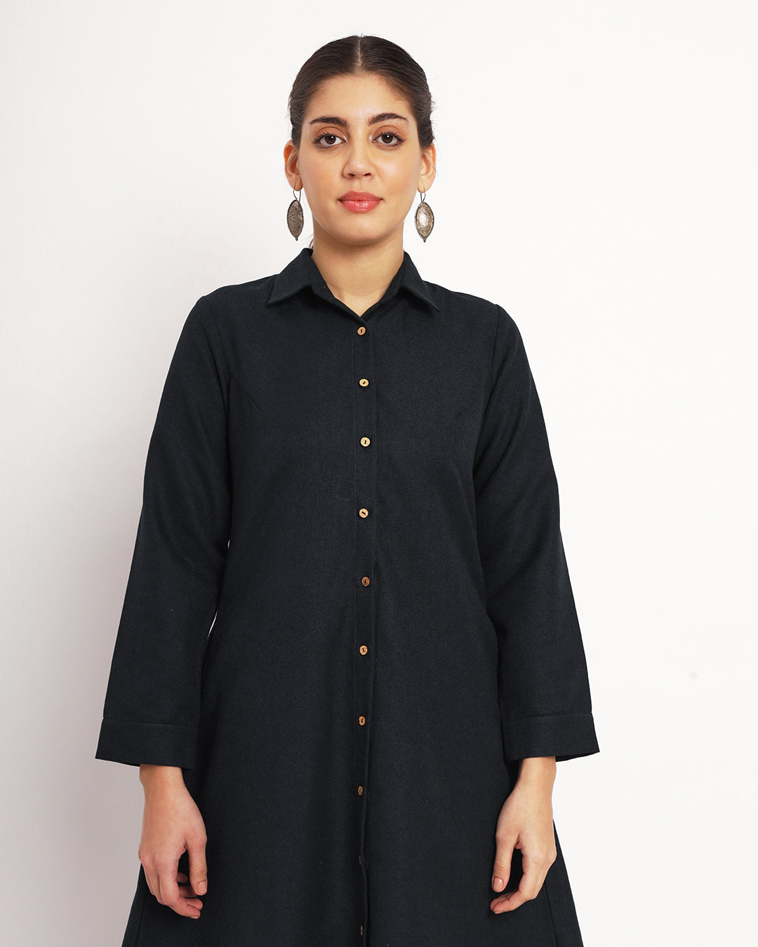 Black Artfull A-Line Woolen Kurta (Without Bottoms)