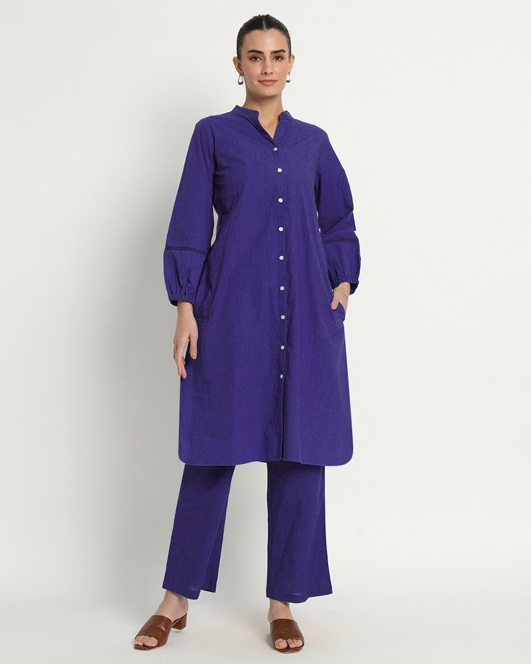 Aurora Purple Modish Elegance Notch Neck Solid Co-ord Set