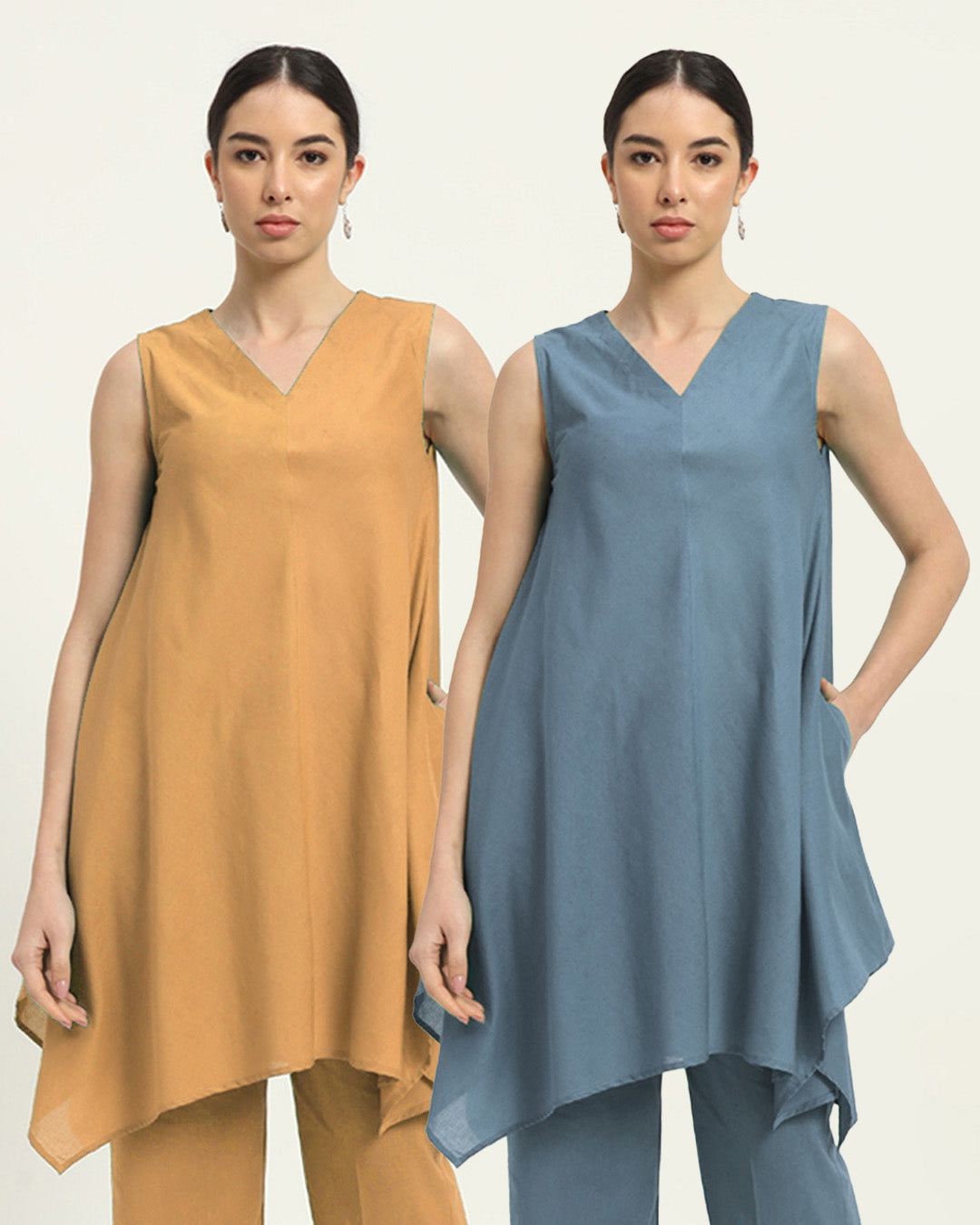 Combo: Beige & Blue Dawn Midsummer Dream Solid Kurta
