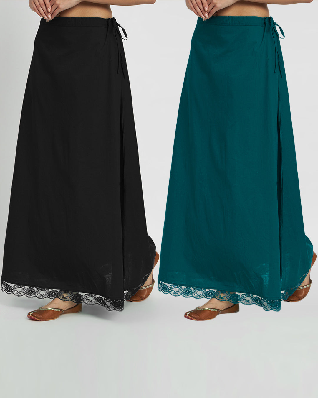 Combo: Black & Deep Teal Lace Medley Peekaboo Petticoat- Set of 2
