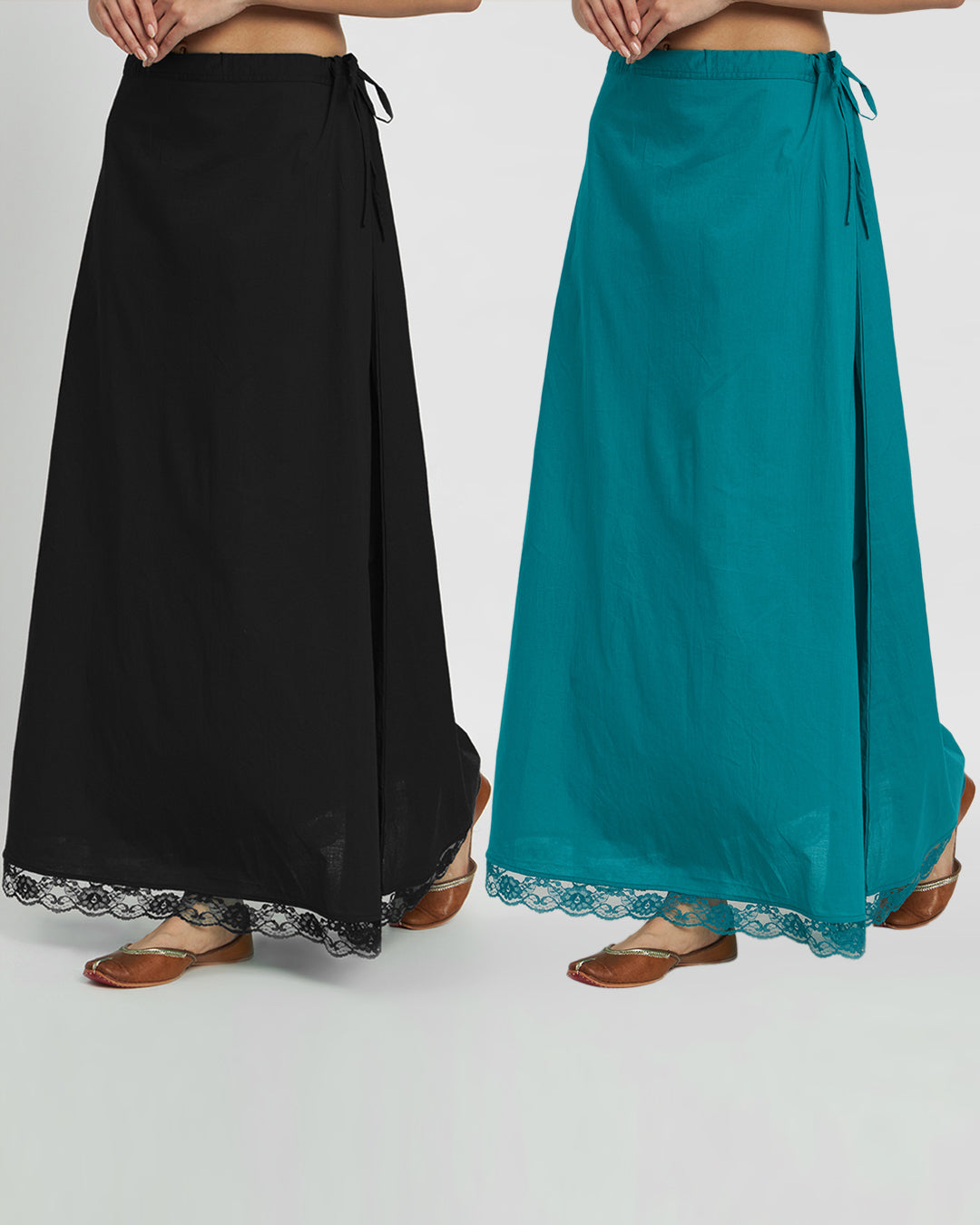 Combo: Black & Green Gleam Lace Medley Peekaboo Petticoat- Set of 2