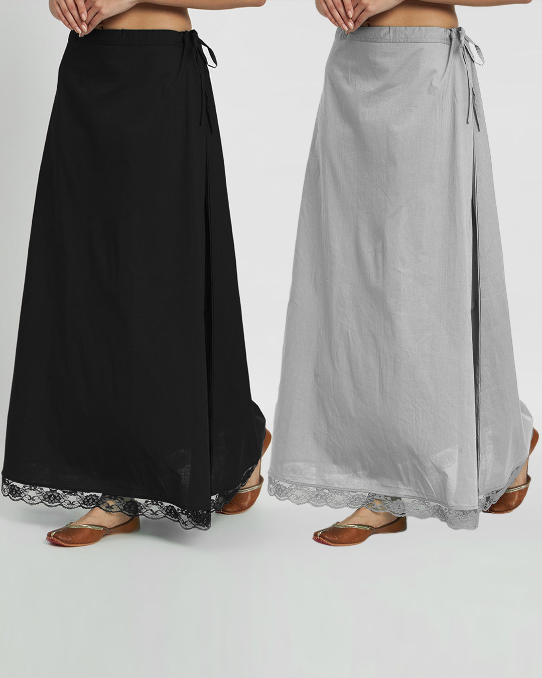 Combo: Black & Iced Grey Lace Medley Peekaboo Petticoat- Set of 2