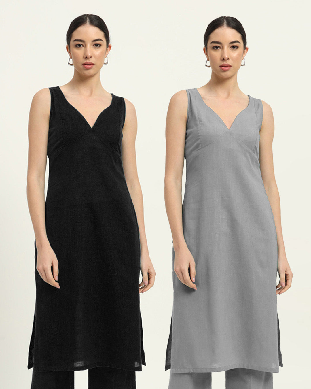 Combo: Black & Iced Grey Modern Muse Sweetheart Solid Kurta