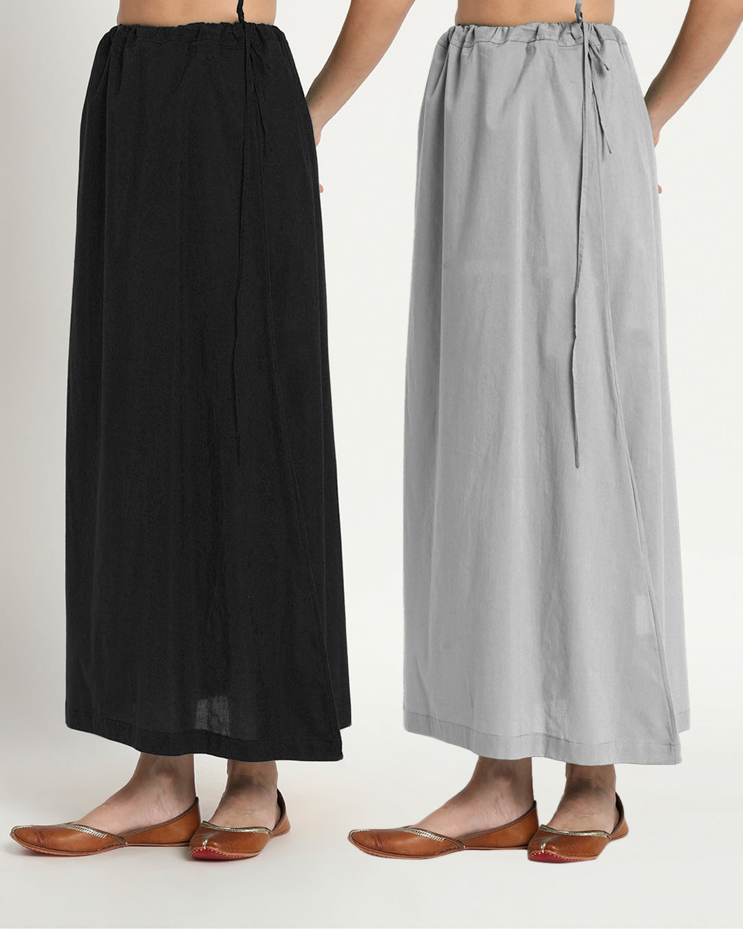 Combo: Black & Iced Grey Peekaboo Petticoat- Set of 2