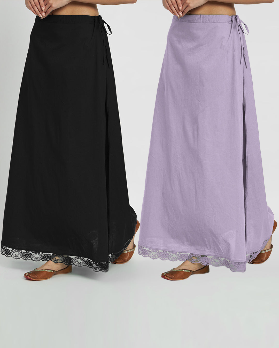 Combo: Black & Lilac Lace Medley Peekaboo Petticoat- Set of 2