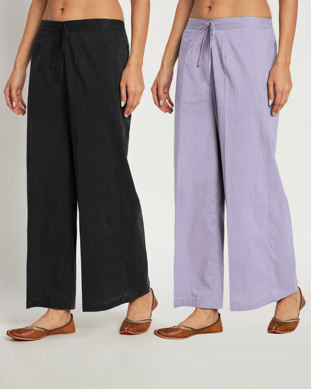 Combo: Black & Lilac Wide Pants- Set Of 2
