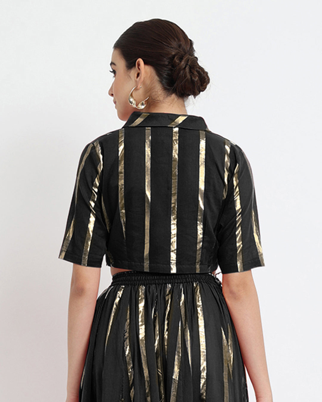 Classic Black Glisten Gala Wrap Fusion Blouse