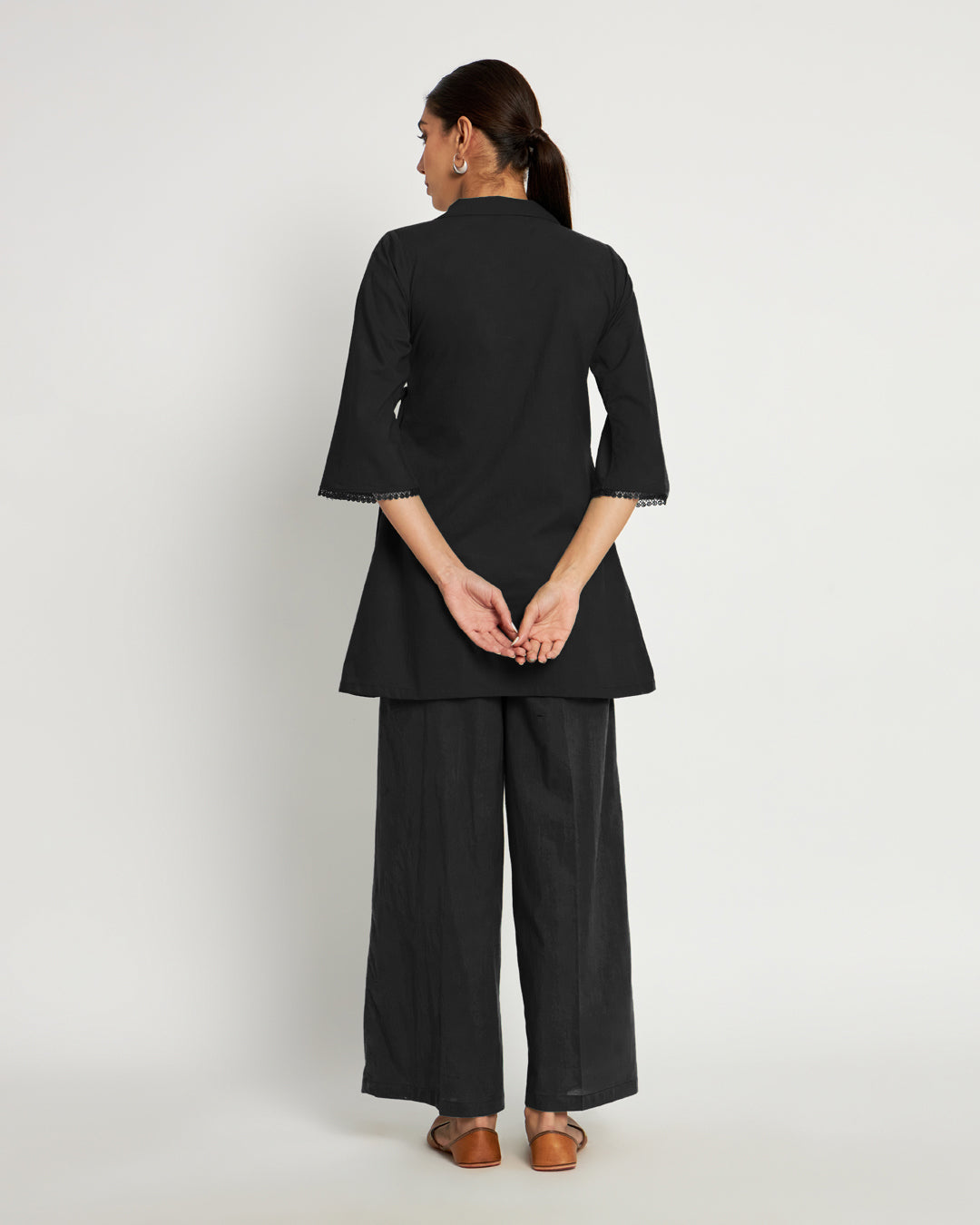 Classic Black Collar Neck Angrakha Solid Co-ord Set