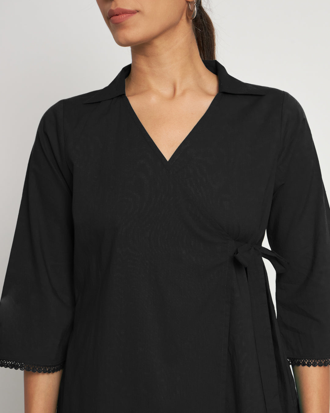Classic Black Collar Neck Angrakha Solid Co-ord Set