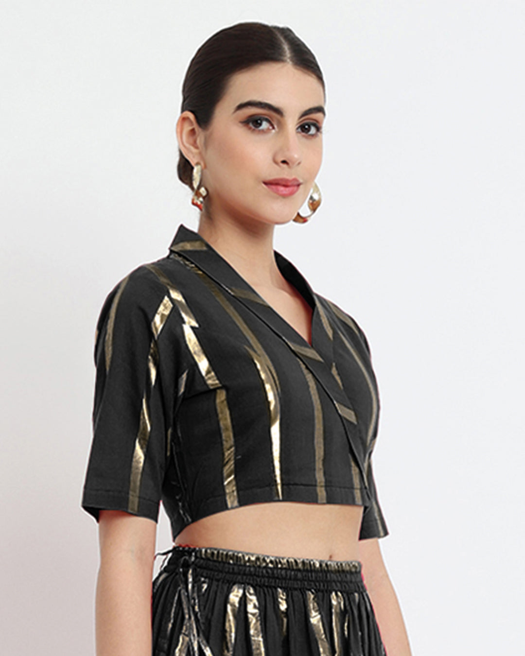 Classic Black Glisten Gala Wrap Fusion Blouse