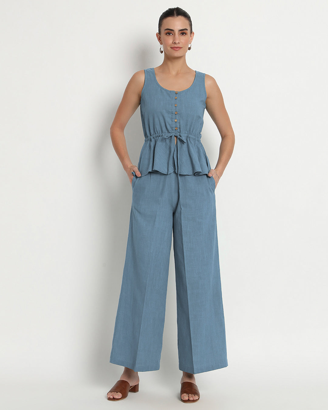 Blue Dawn Peplum Paradise Solid Co-ord Set