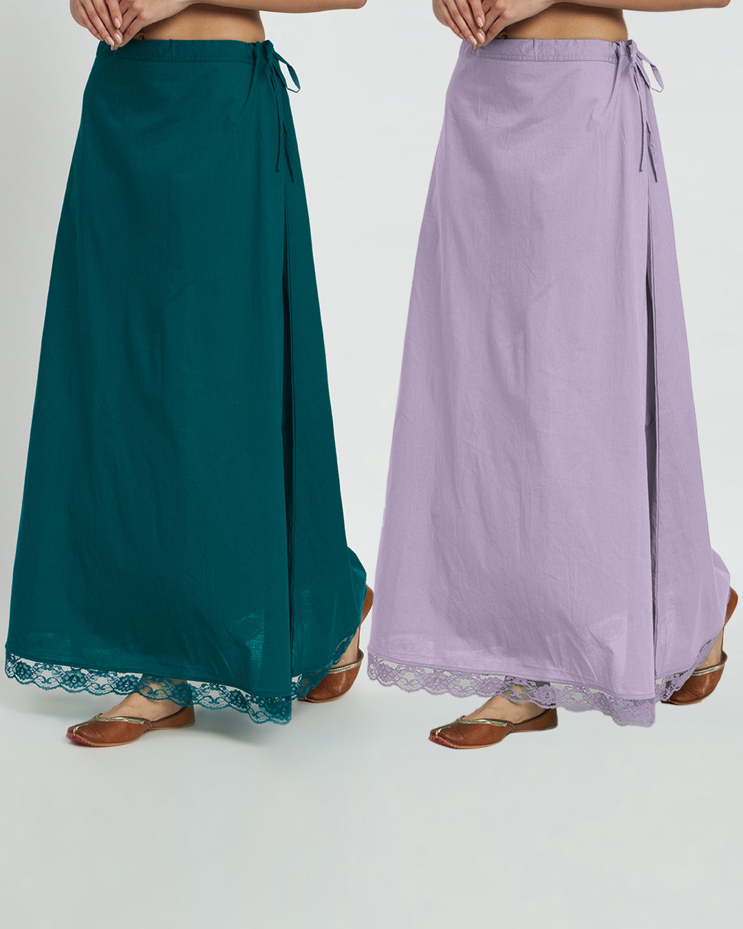 Combo: Deep Teal & Lilac Lace Medley Peekaboo Petticoat- Set of 2