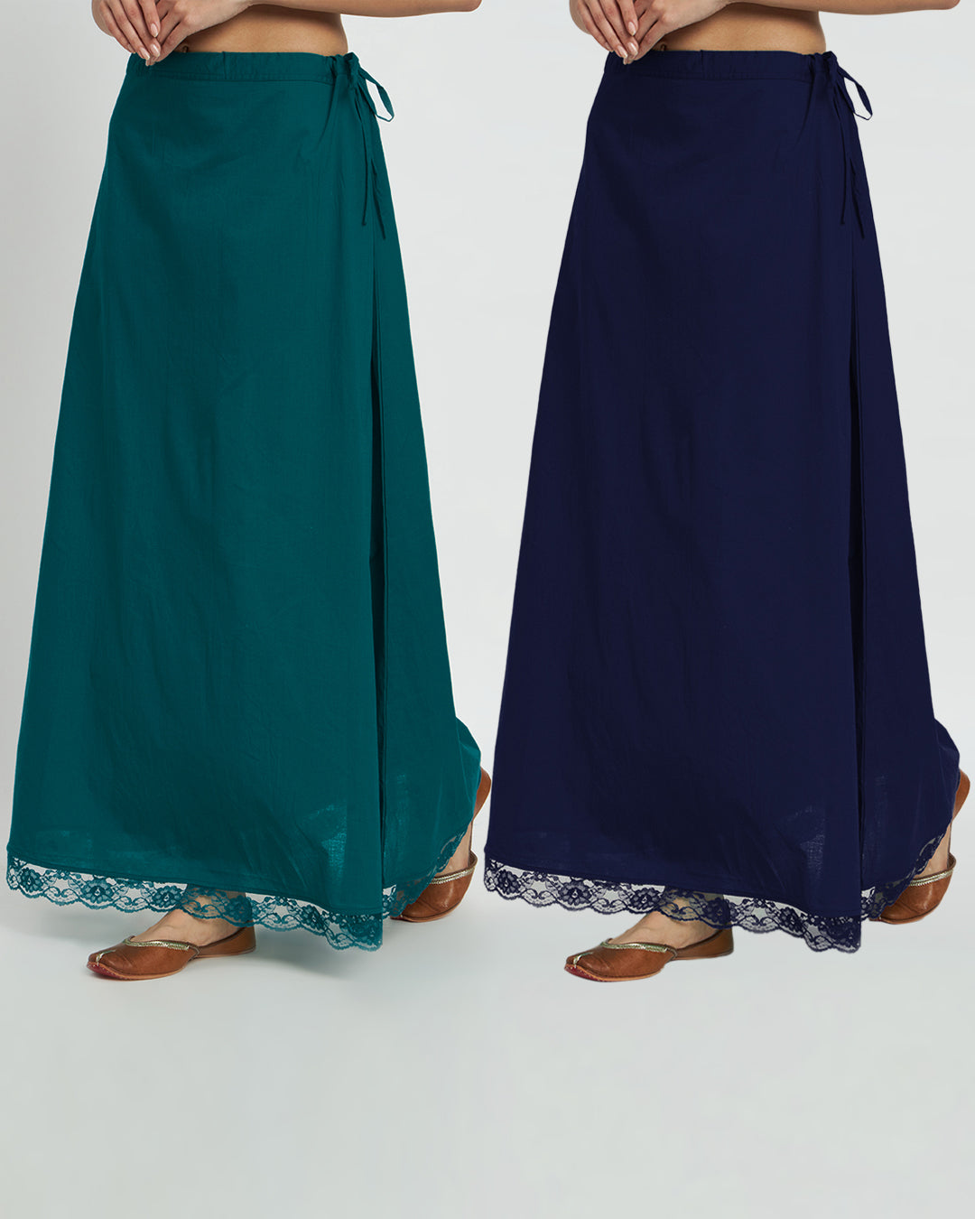 Combo: Deep Teal & Midnight Blue Lace Medley Peekaboo Petticoat- Set of 2