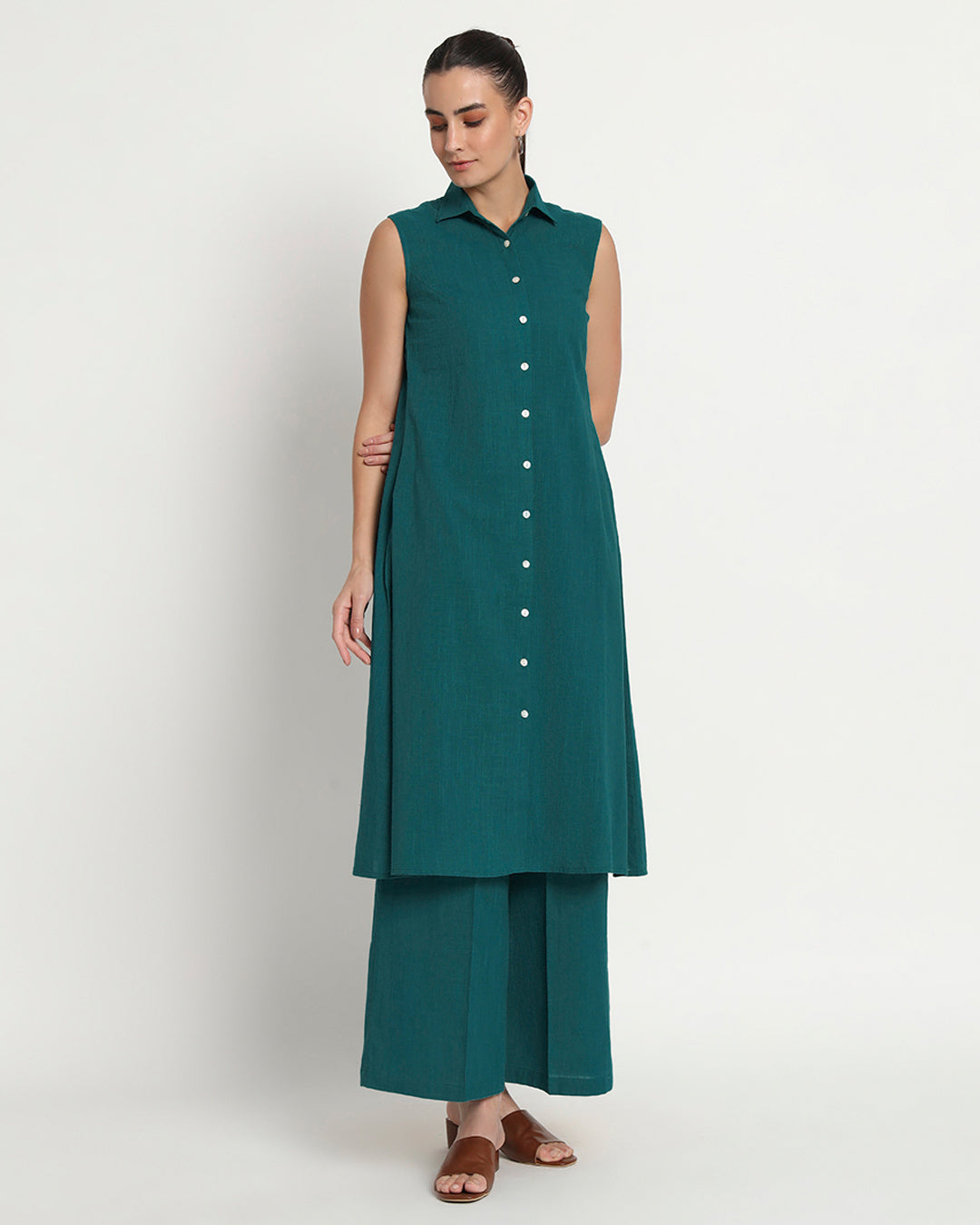 Deep Teal Artful A-Line Solid Co-ord Set