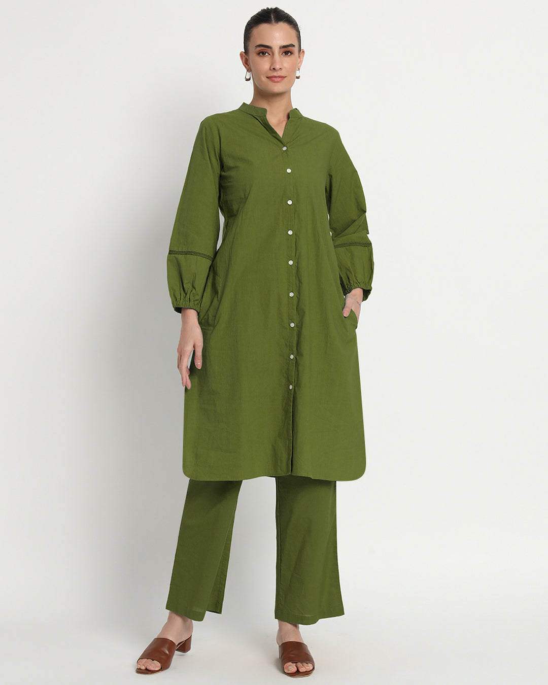 Greening Spring Modish Elegance Notch Neck Solid Co-ord Set