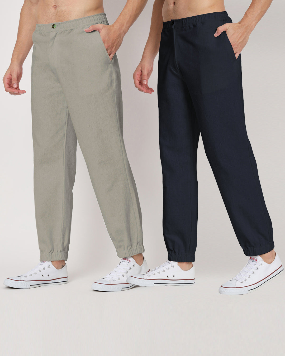 Combo: Midnight Blue & Grey Jog Men's Pants - Set of 2