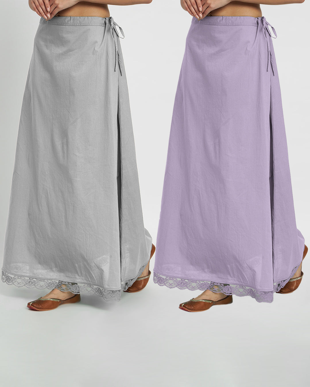 Combo: Iced Grey & Lilac Lace Medley Peekaboo Petticoat- Set of 2
